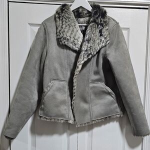 Reversible Moto Jacket Anthropologie Marrakech Faux Fur Large Gray
